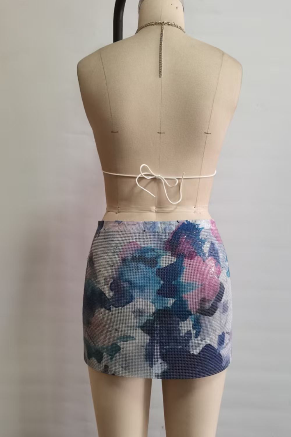 Abstract Print Chainmail Skirt Set