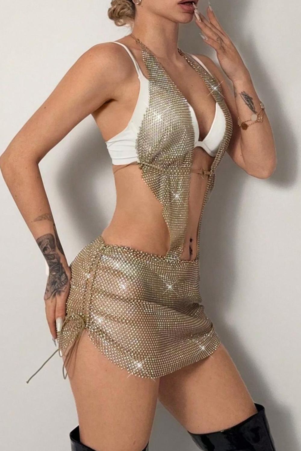 Gold Sequin Frenum Slip Dress