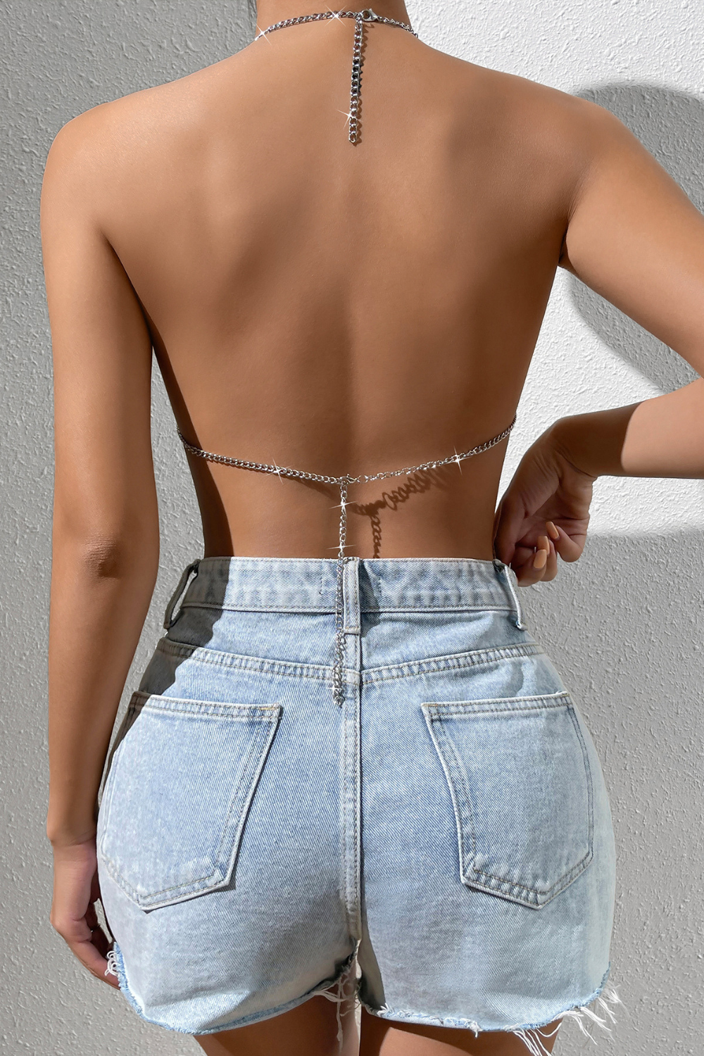 White And Green Halter Gem Cami Top