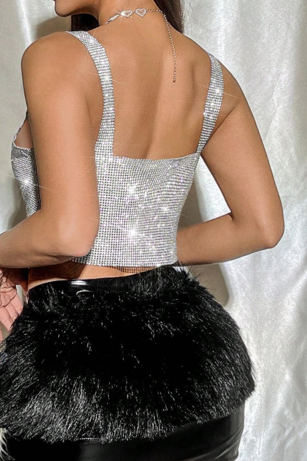 Rhinestone Lace-Up Crop Cami Top