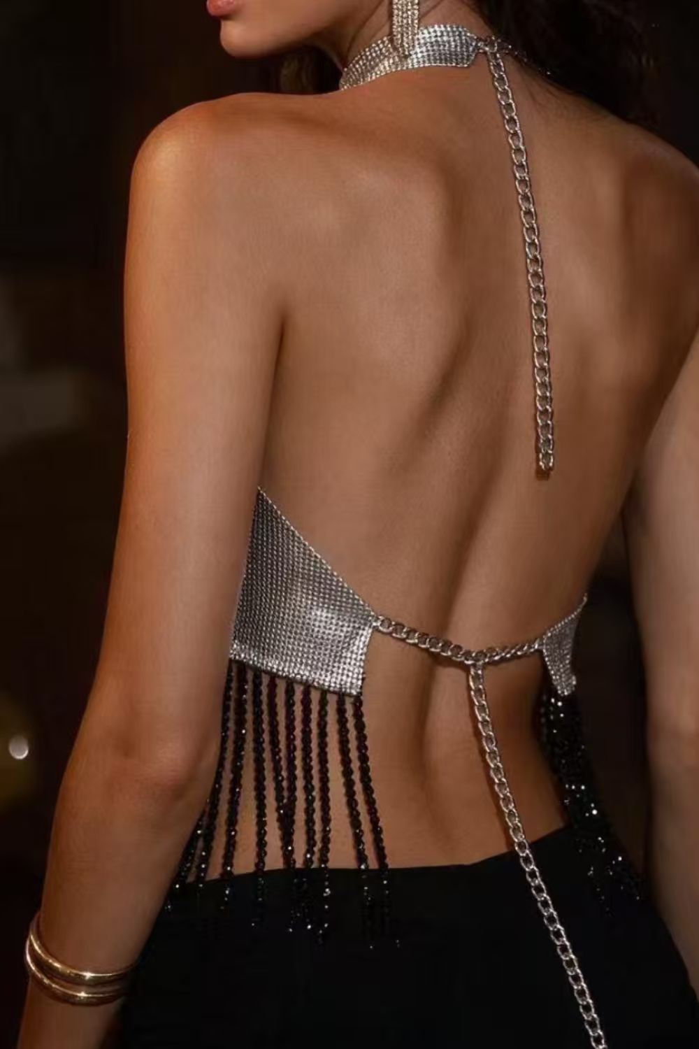 Silver Chainmail Tassel Halter Top