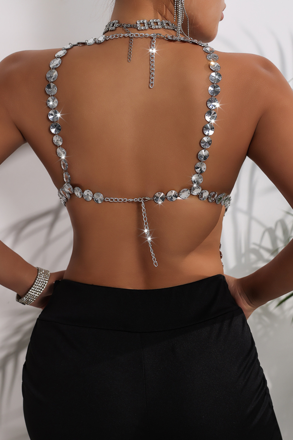 Crystal Tassel Embellished Halter Top