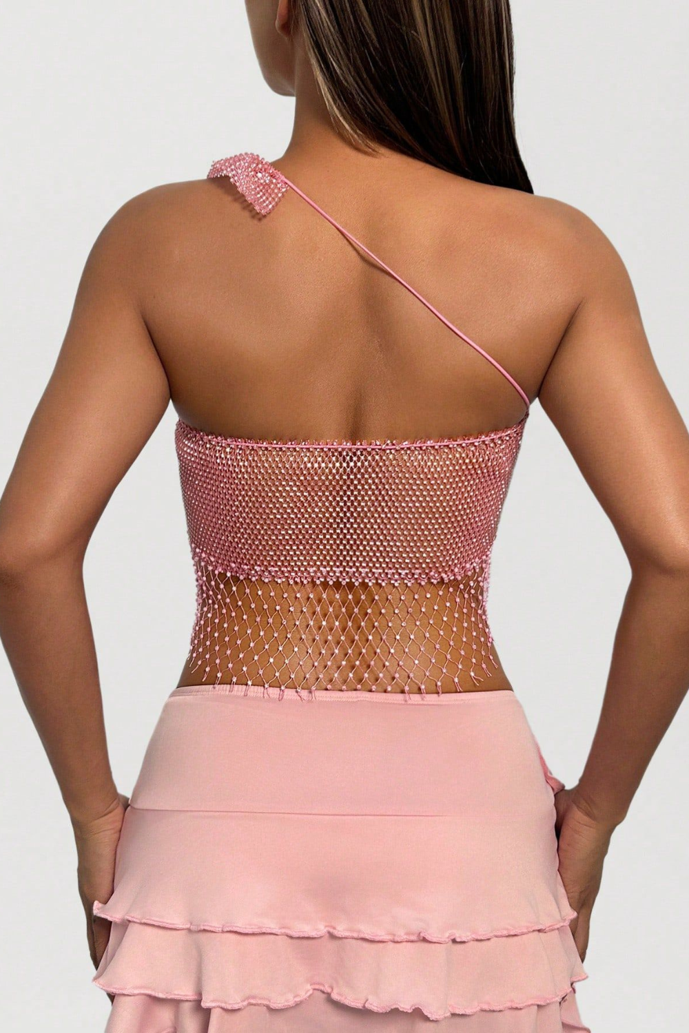 Mesh With Ruffle Bow Crop Top