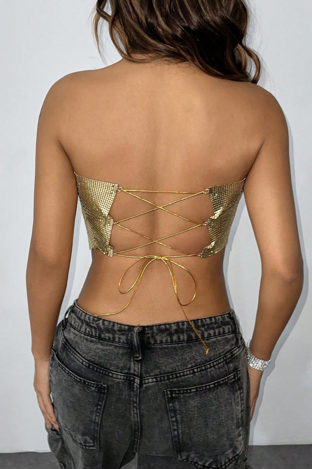 Rhinestone Strapless Crop Top