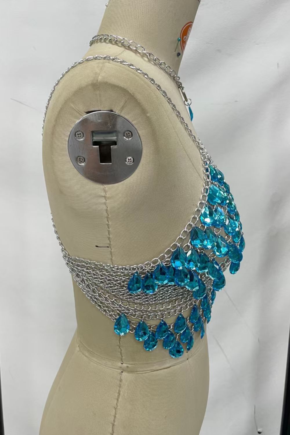 Turquoise Crystal Fringe Halter Top
