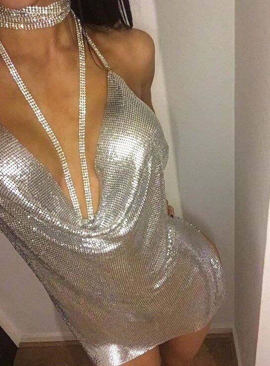 Silver Chain Mail Dress | ShinyGal, M