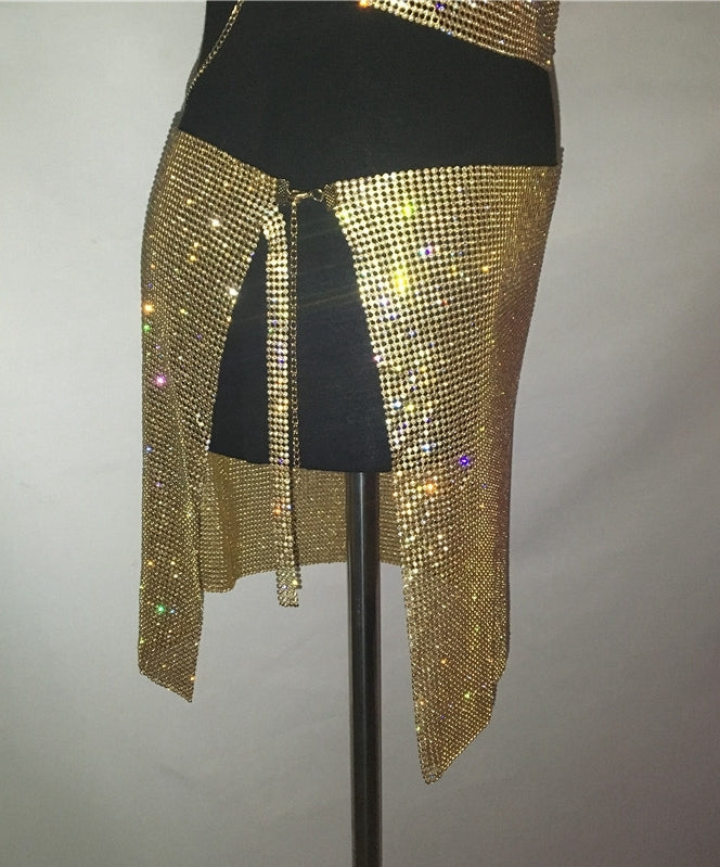 2PCS Sparkly Cami Top Skirt Set