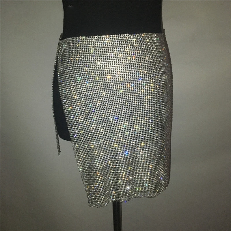 2PCS Sparkly Cami Top Skirt Set