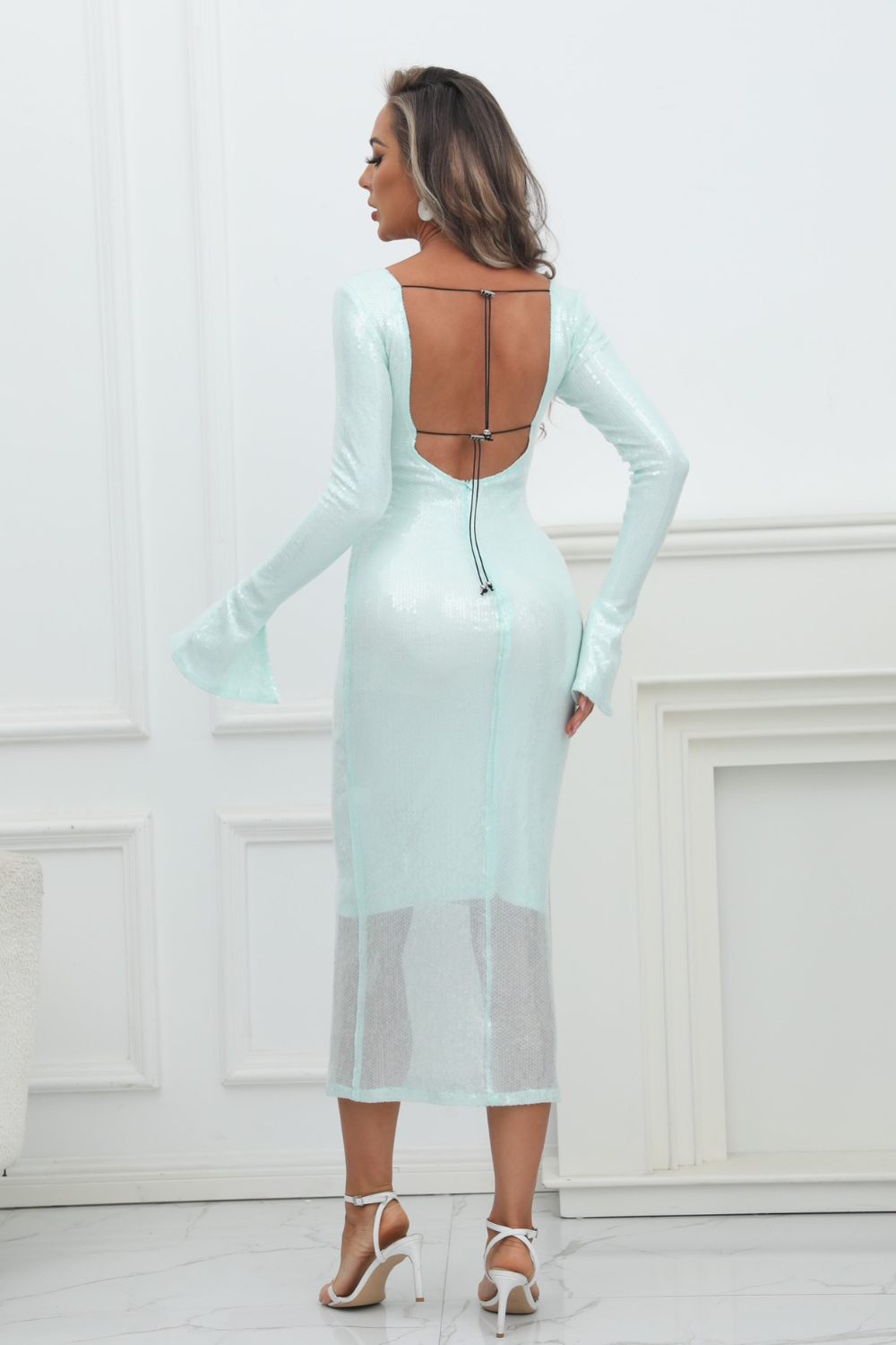 Light Blue Sequin Midi Dress