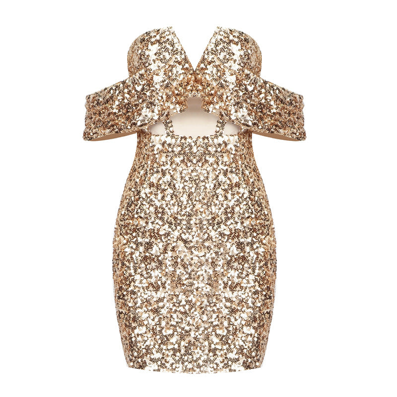 Off Shoulder Sequins Mini Dress