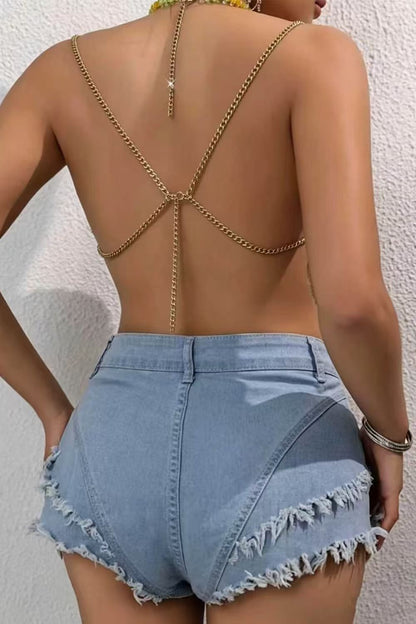 Yellow Beaded Tassel Crop Top