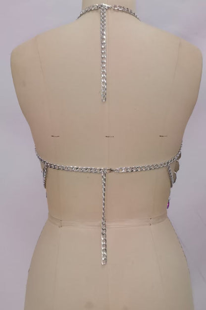 Purple Crystal Fringe Chainmail Halter Top