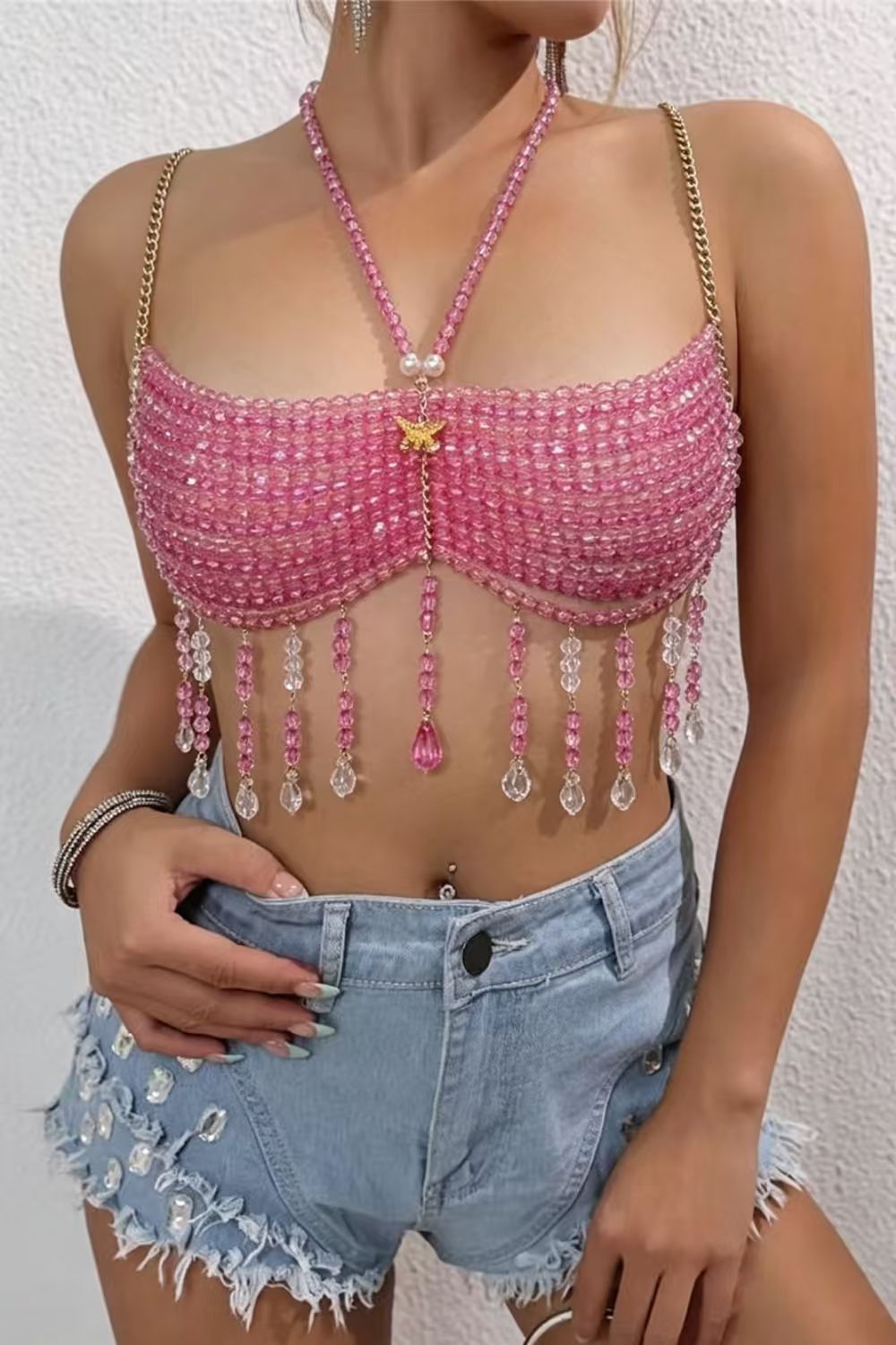 Pink Crystal Fringe Cami Top
