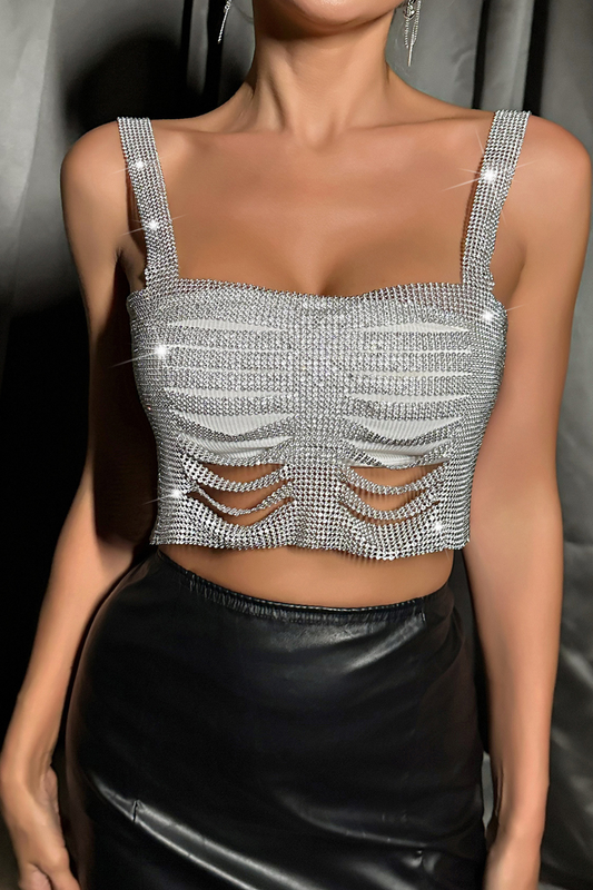 Silver Hollow Out Halter Top