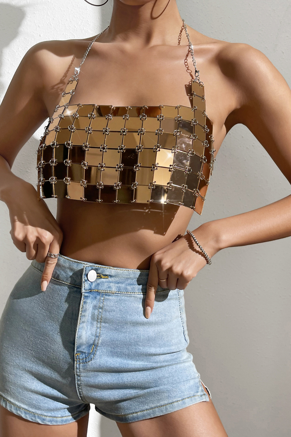 Gold Square Neck Acrylic Top