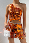 Orange Fish Scale Skirt Set