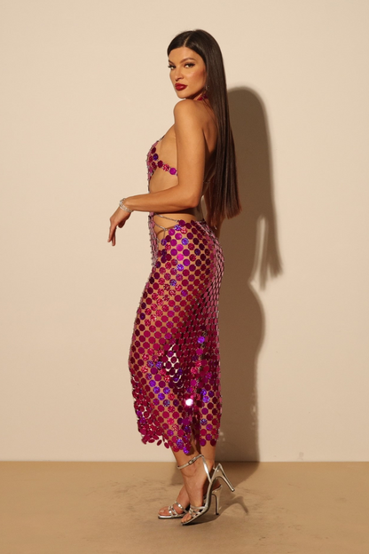 Fuchsia Radiance Sequin Maxi Dress