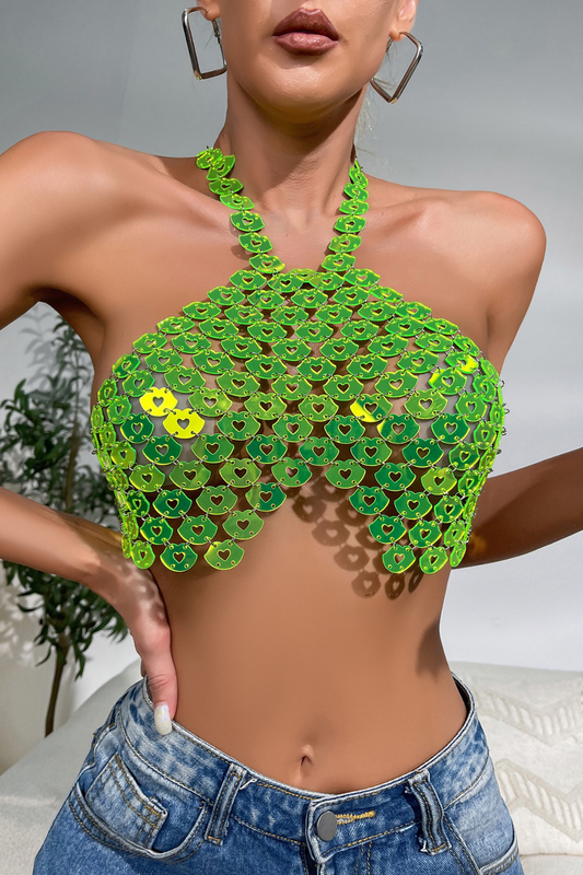 Green Love Halter Fish Scale Top