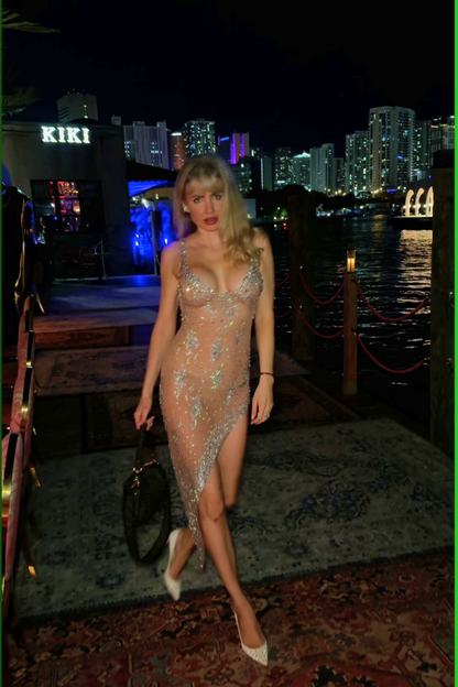 ✨ Iridescent Crystal Mesh Dress