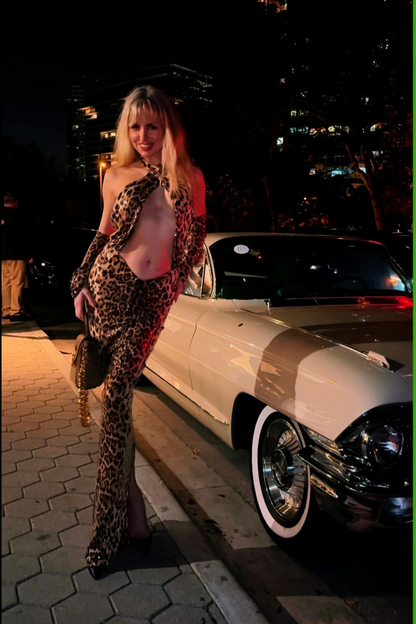 Leopard Sequin Maxi Cutout Dress