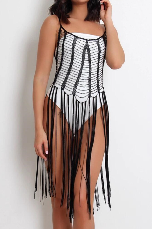 Fringe Rhinestone Halter Dress