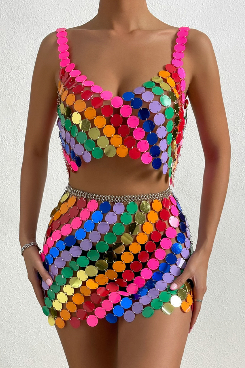 Multi Color Fish Scale Skirt Set