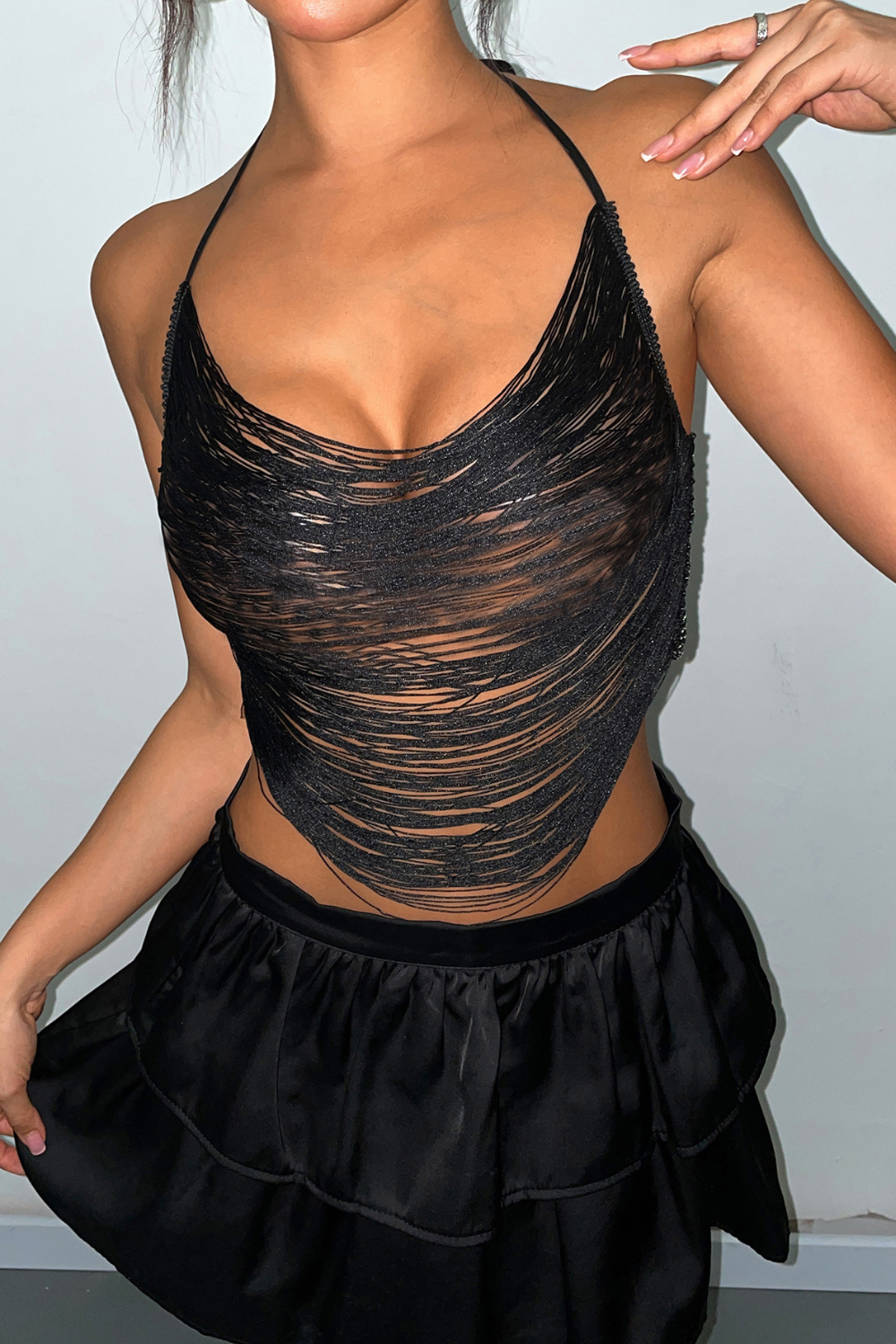 Multi Layer Tassel Crop Top