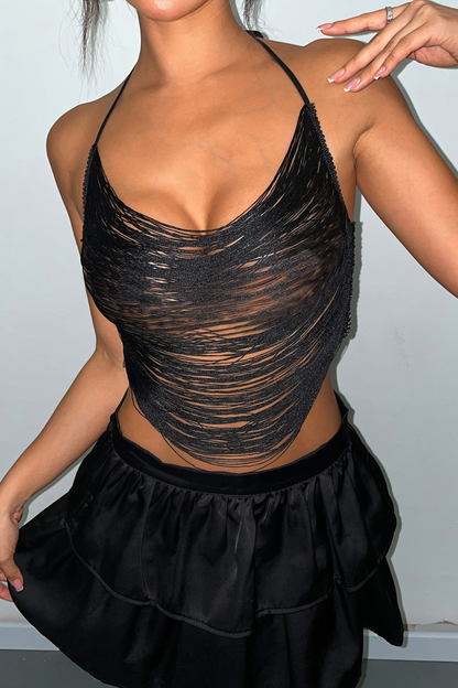 Multi Layer Tassel Crop Top