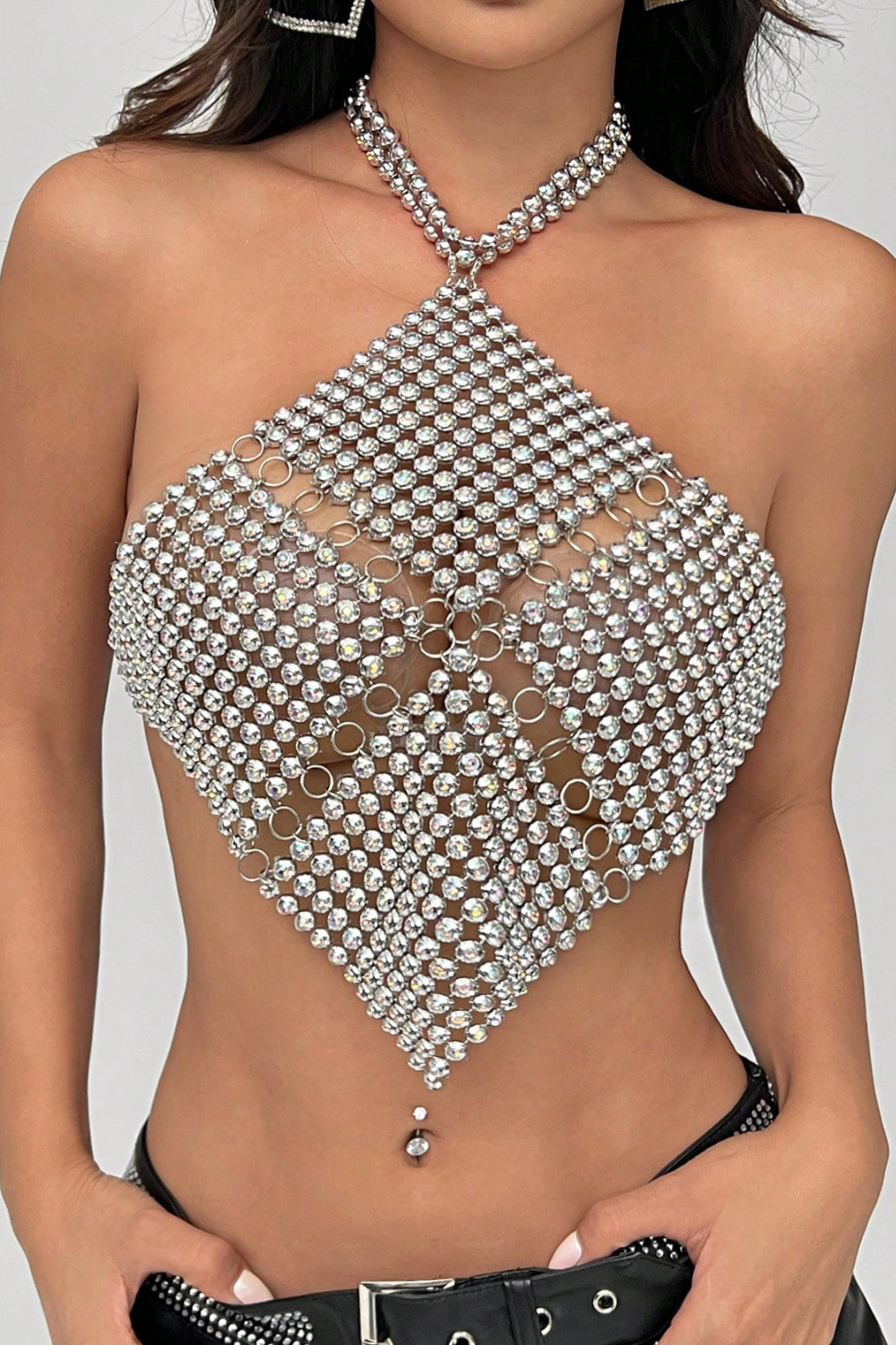 Crystal Chainmail Halter Crop Top