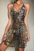 Silver Fish V Neck Scale Dress