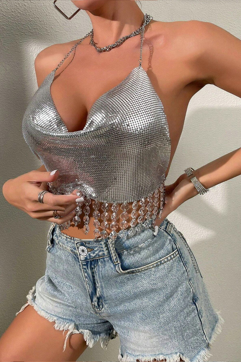 Chainmail Sequin Gem Top