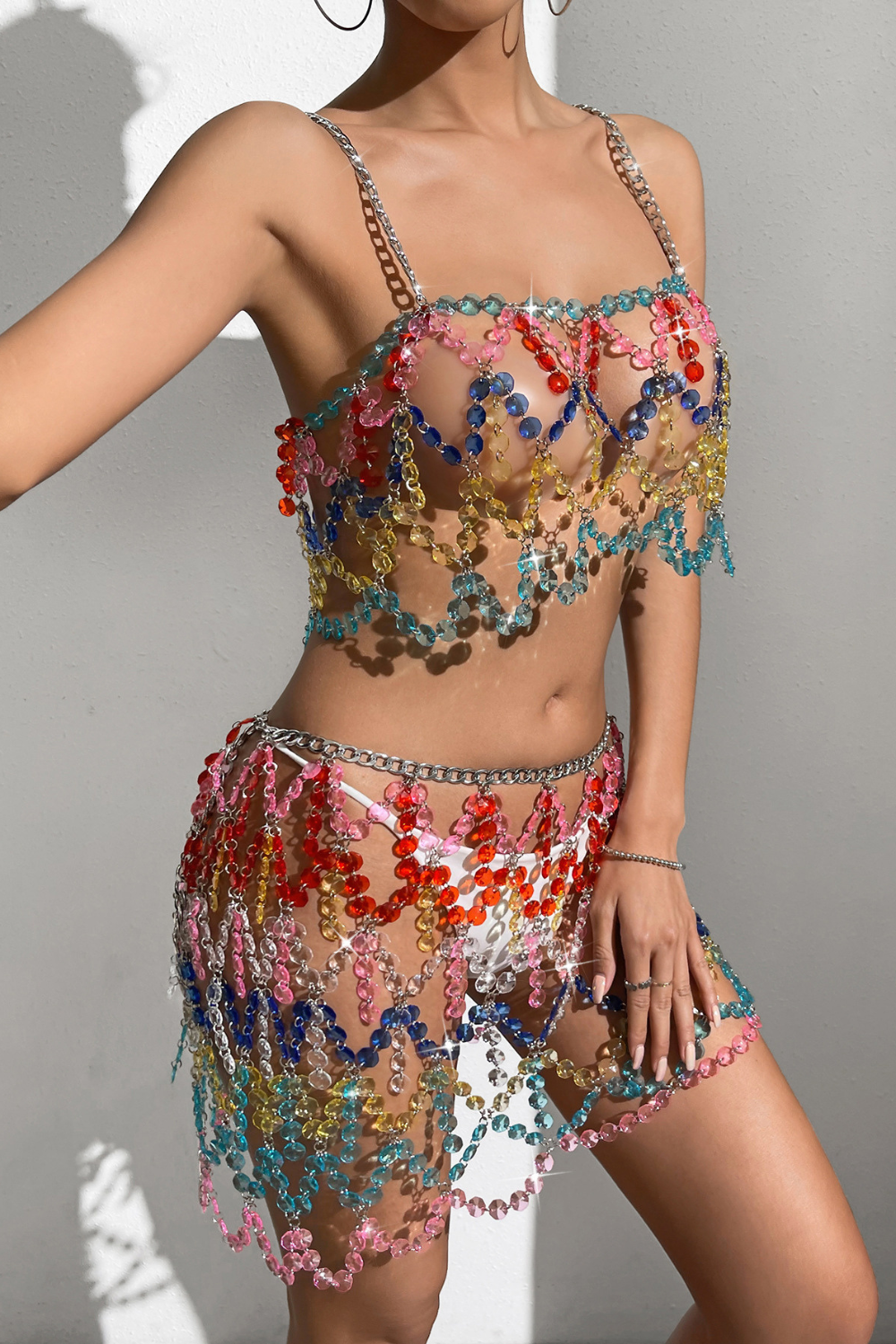 Multi Color Gem Cami Skirt Set