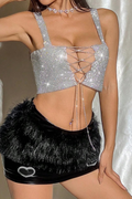 Rhinestone Lace-Up Crop Cami Top