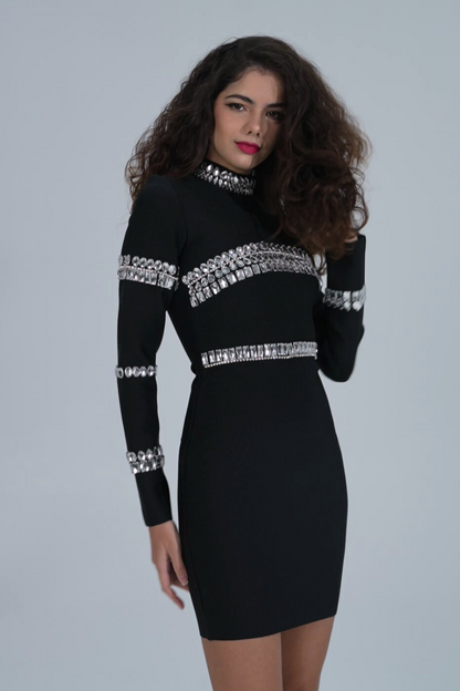 Long Sleeve Crystal Bandage Dress