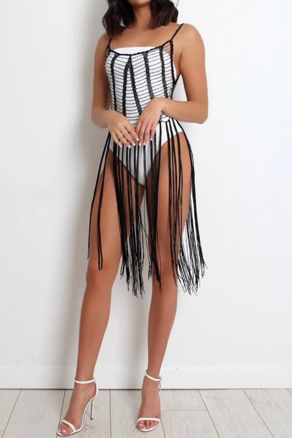 Fringe Rhinestone Halter Dress
