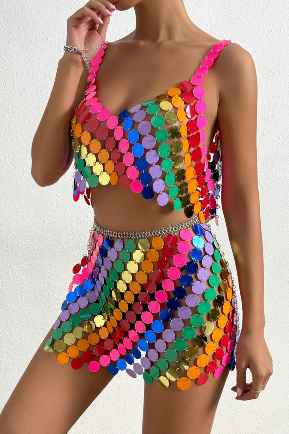 Multi Color Fish Scale Skirt Set