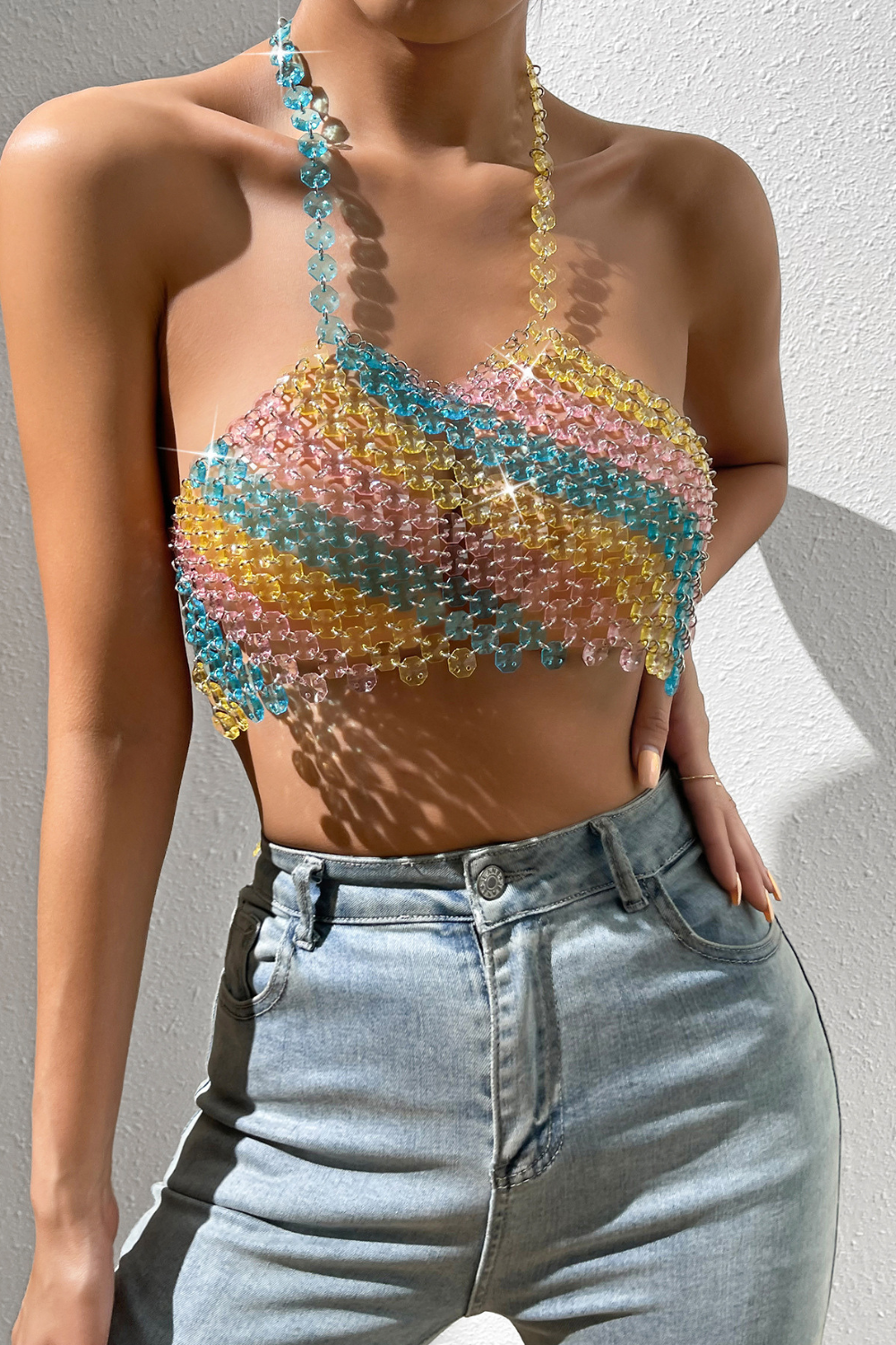 Multi Color Halter Gem Cami Top