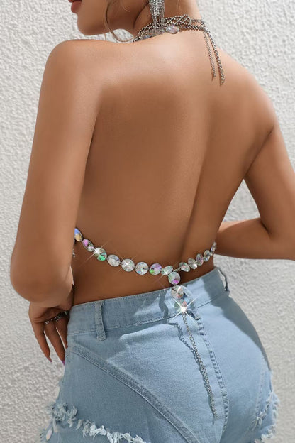 Gem Fringe Chain Halter Top