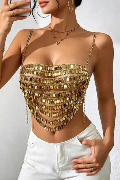 Gold Coin Fringe Chain Top