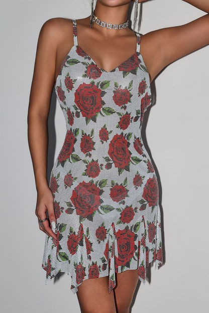 Printed Glitter Backless Chainmail Dress