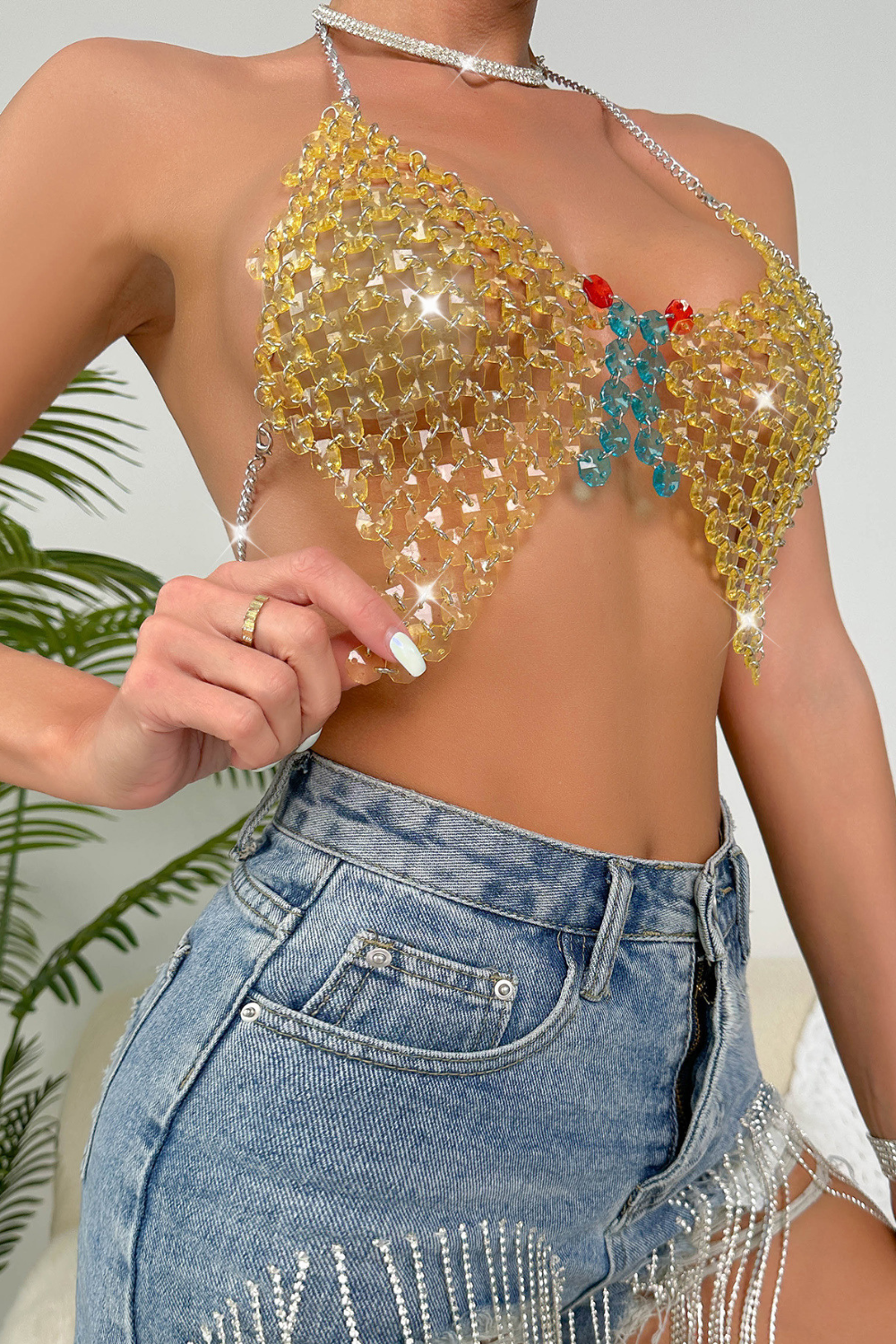 Yellow Halter Gem Cami Top