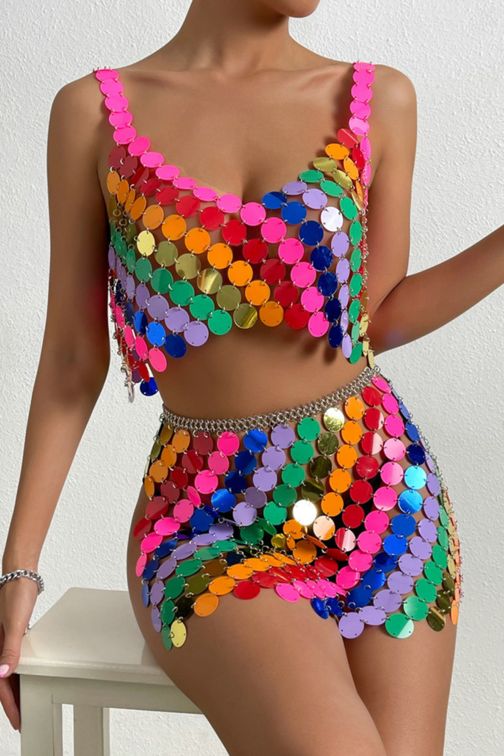 Multi Color Fish Scale Skirt Set
