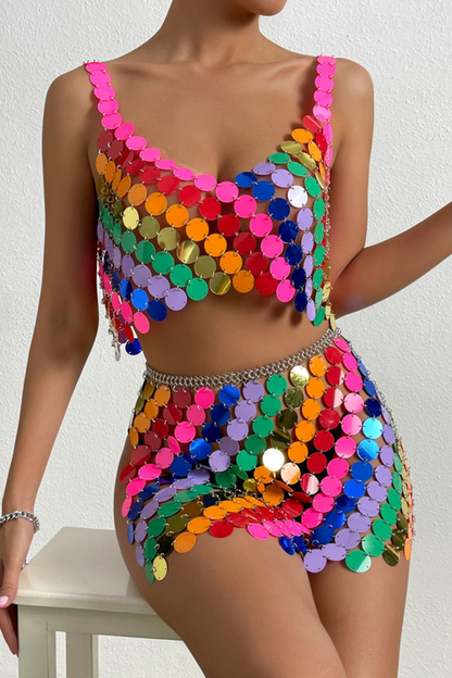 Multi Color Fish Scale Skirt Set