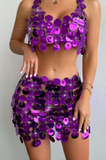 Purple Sequin Skirt Set