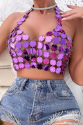 Purple V Neck Fish Scale Top