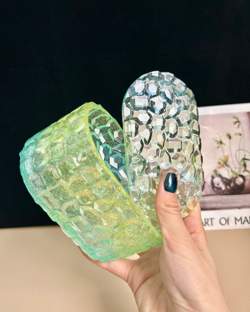 Green Resin Storage Jar with Lid