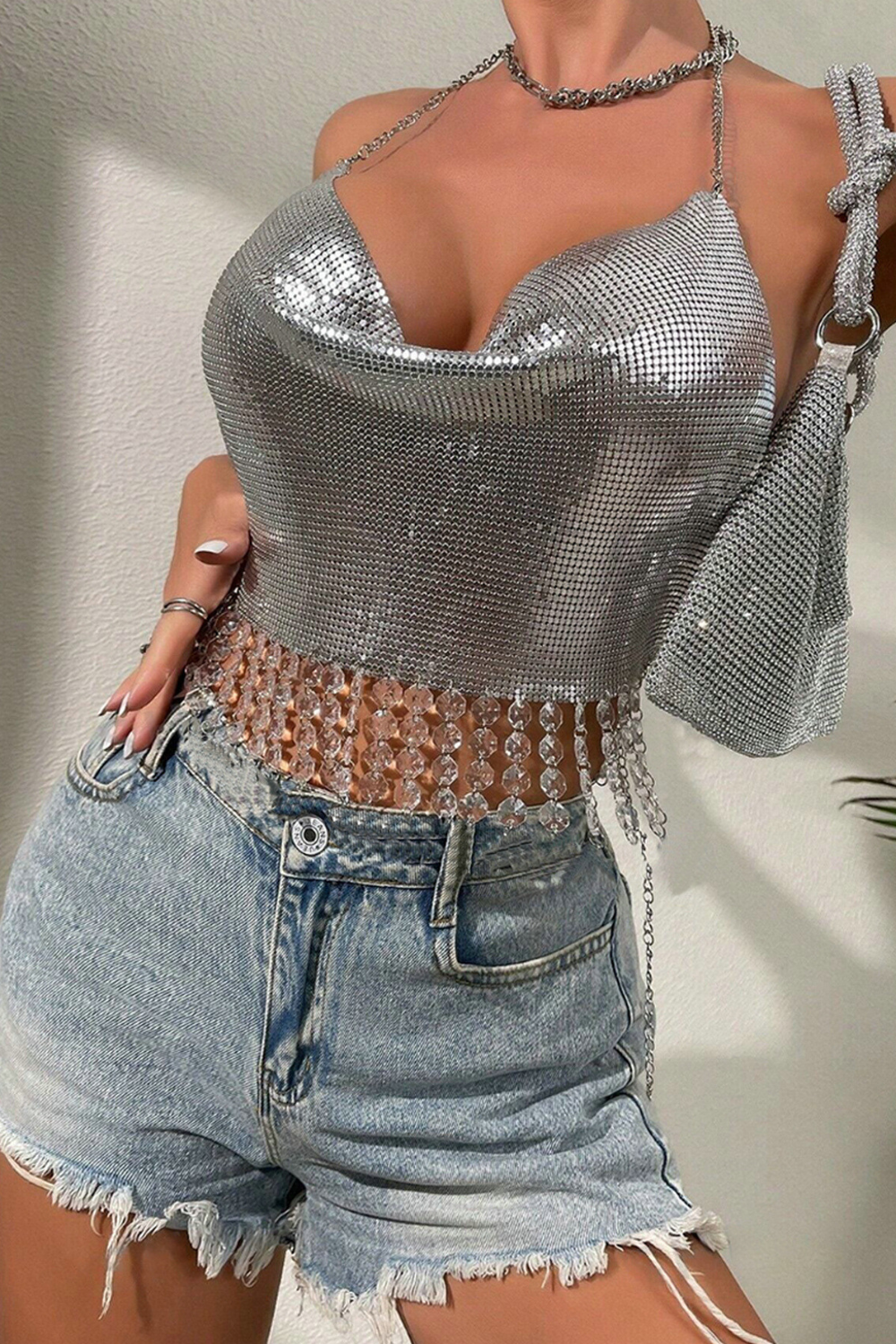 Chainmail Sequin Gem Top