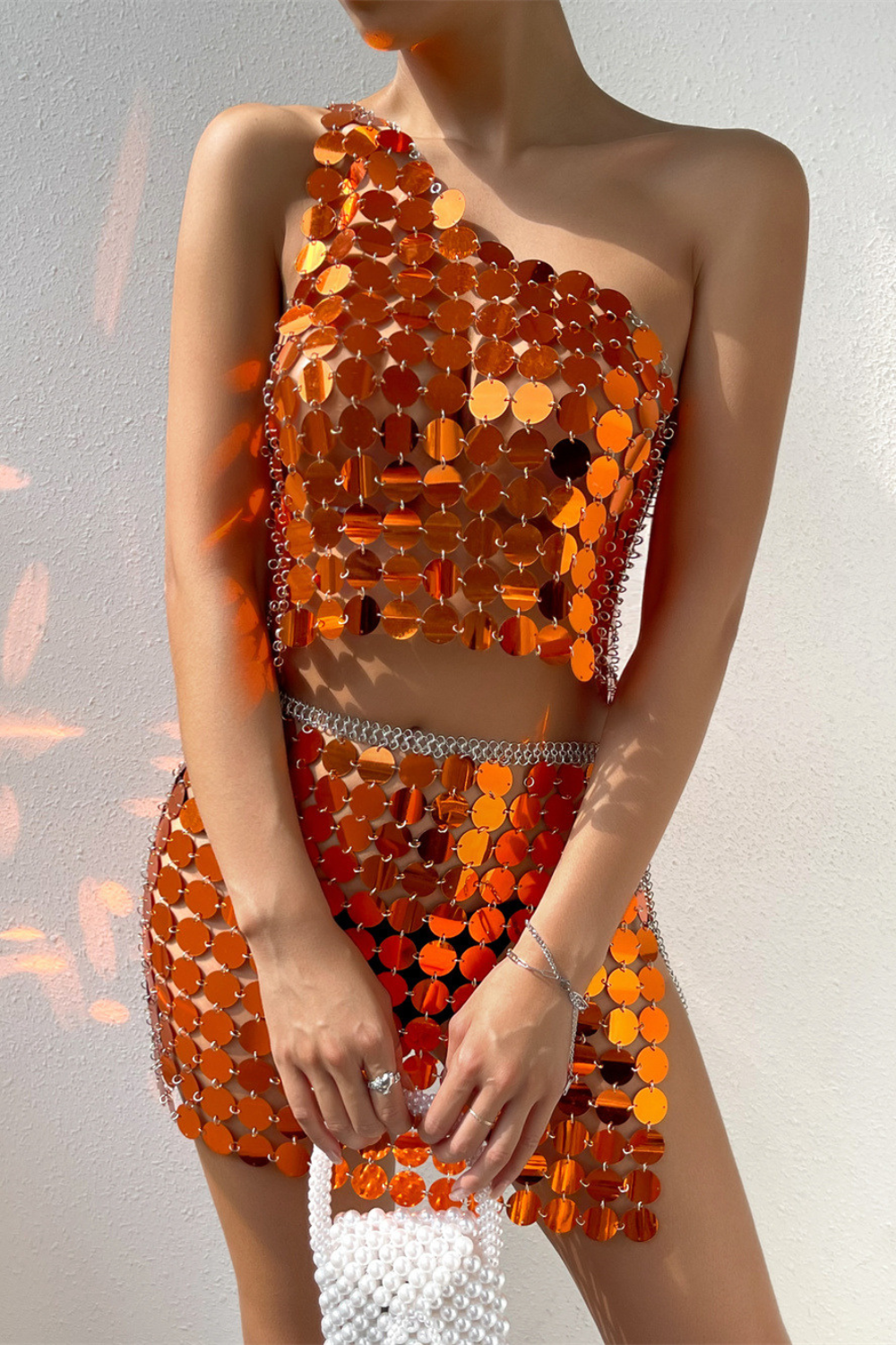 Orange Fish Scale Skirt Set