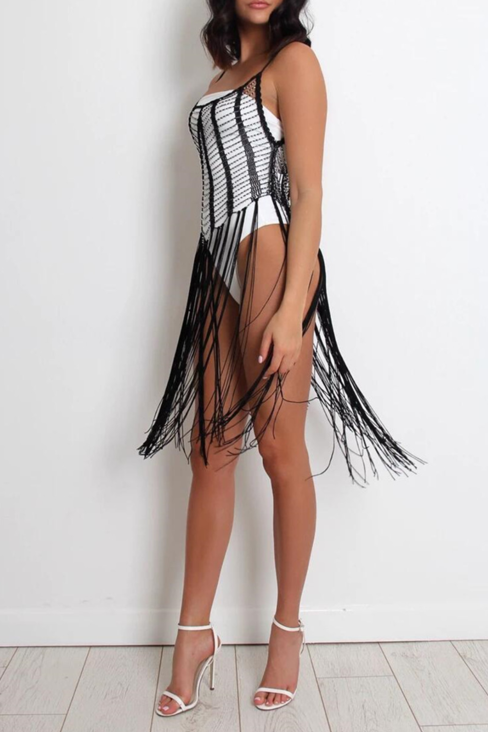 Fringe Rhinestone Halter Dress