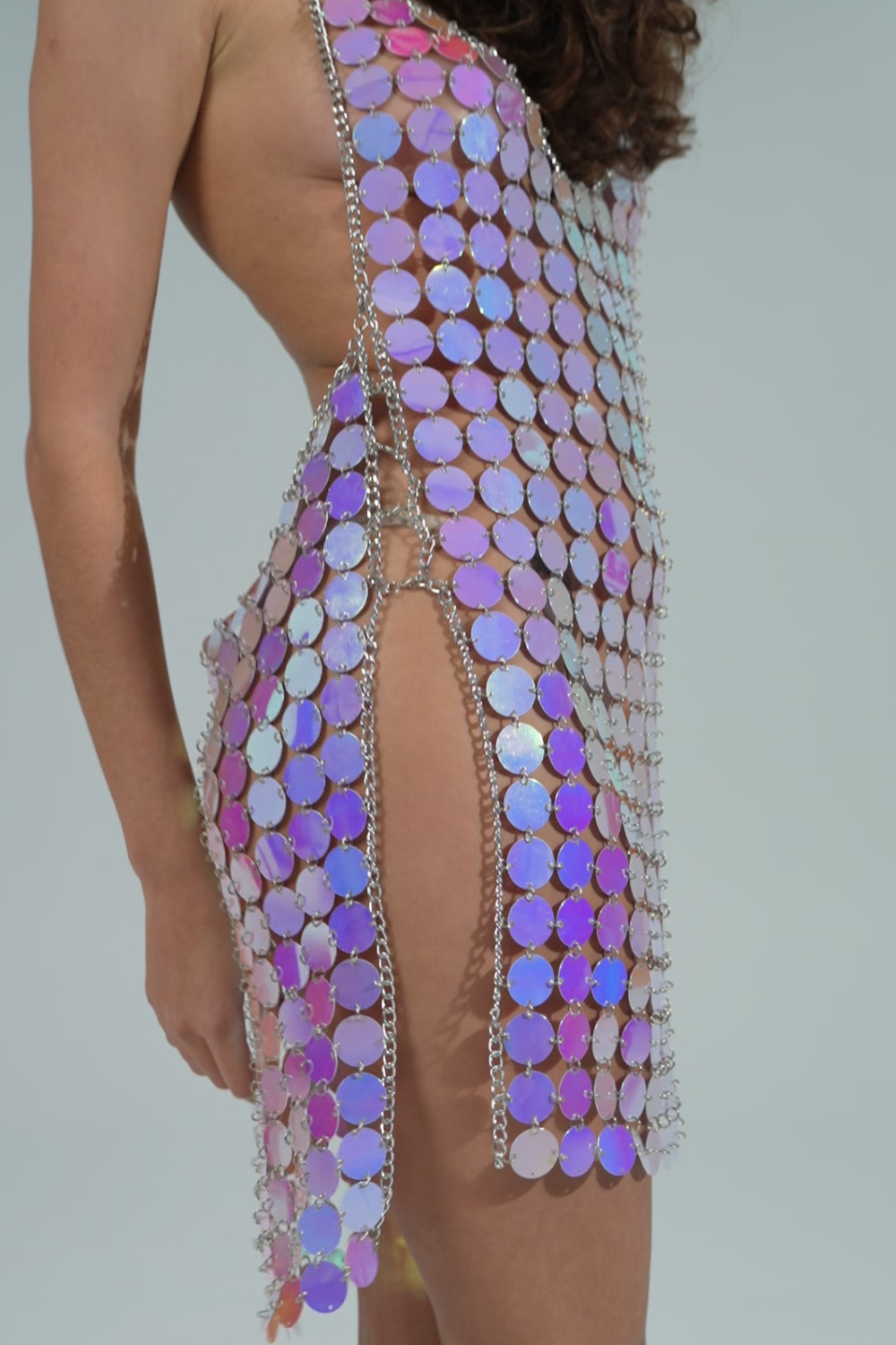 Gradient Blue Sequin Backless Dress